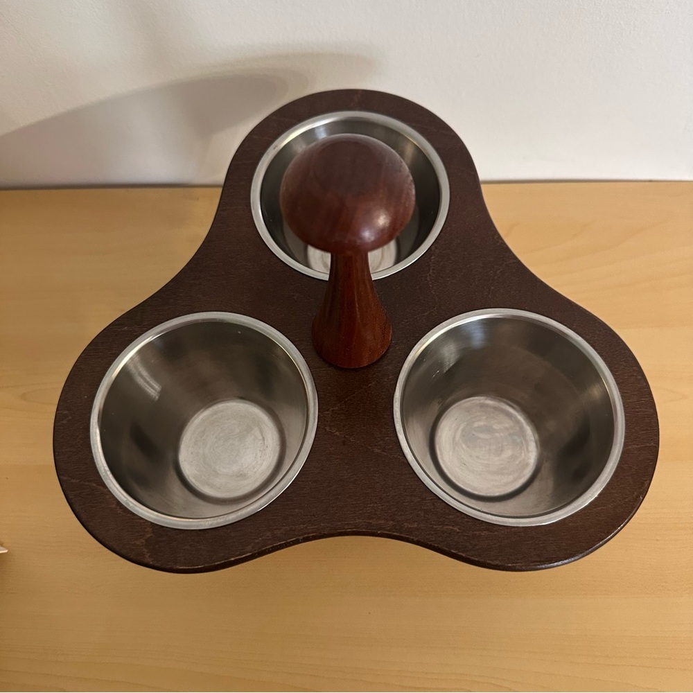 Wood and Stainless Steel Condiment Holder